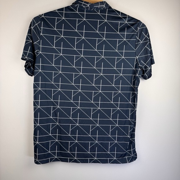 Adidas Navy‎ Blue Geometric Print Performance Golf Polo Mens 2XL Stretch - Picture 5 of 5